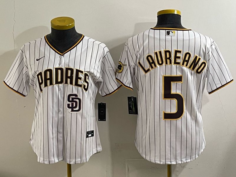 Youth San Diego Padres #5 Laureano White Stripe Nike 2025 MLB Jersey 04